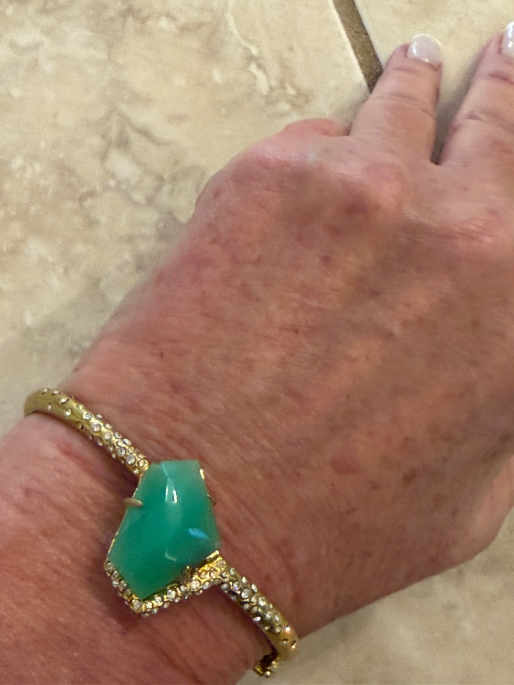 Alexis Bittar Green Stone Bracelet with Crystals and Gold